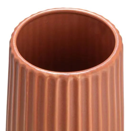 Hello Honey&reg; 11.4" Matte Terra Cotta Round Stoneware Fluted Vase with Embossed Lines {5}