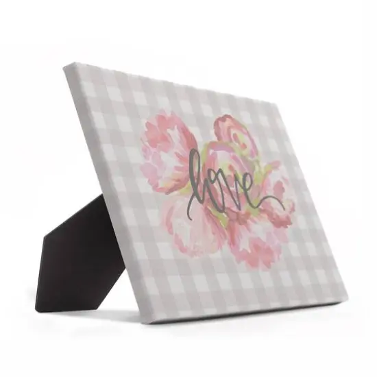 Love with Floral & Gray Plaid Tabletop Canvas Art {3}