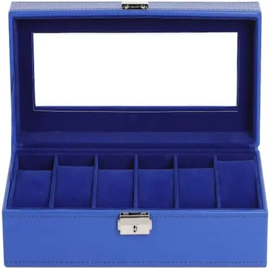 Sapphire Blue Hexa Leather Watch Box {4}