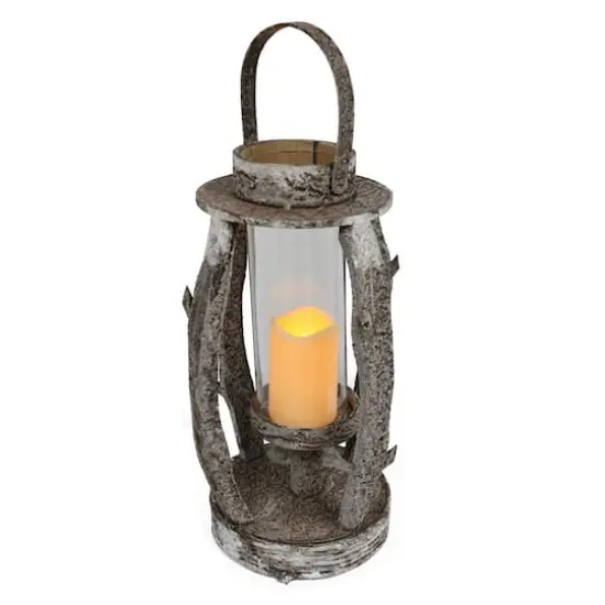 22.5" Round Wooden Lantern with LED Candle {1}