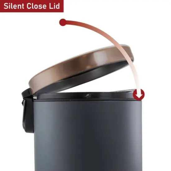Elama 12 Liter Stylish Grey and Copper Soft Pedal Trash Bin {9}
