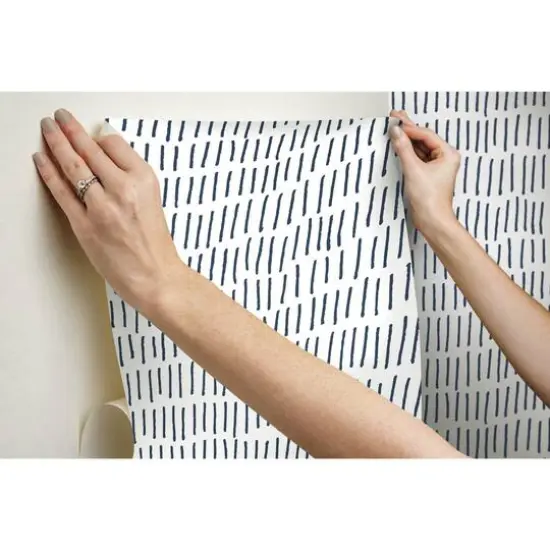RoomMates Tick Marks Peel & Stick Wallpaper Blue and White {11}