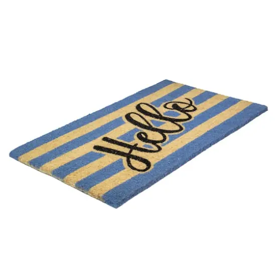 Natural Coir Striped Hello Doormat {5}