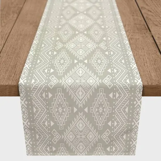 90" Greige Tribal Pattern Cotton Twill Table Runner {3}