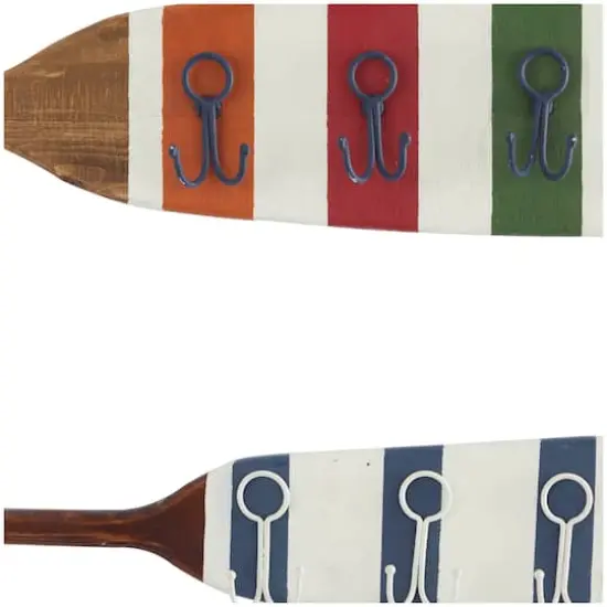Multi Colored Wood 12 Hangers Paddle Wall Hook with Stripe Patterns Set of 2 32", 24" {3}
