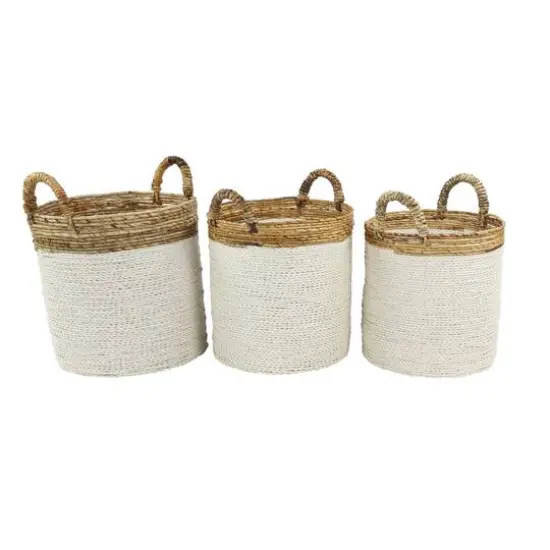 White Seagrass Coastal Storage Basket Set {1}