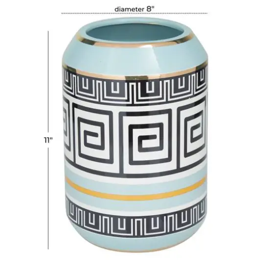 Teal Stoneware Modern Vase, 11" x 8" x 8" {6}