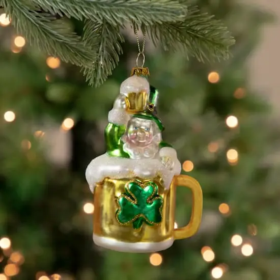5" Luck of the Irish Leprechaun and Gold Beer Mug Glass Ornament {3}