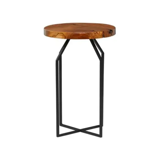 24" Brown Teak Wood Contemporary Accent Table {7}