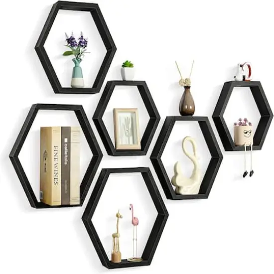 NEX&trade; Hexagon Floating Shelf Set Black {1}