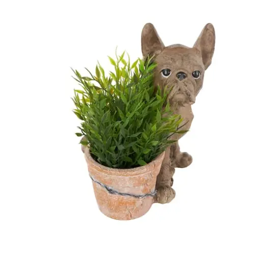 11" Textured Brown Dog Planter with Antique Pot {5}