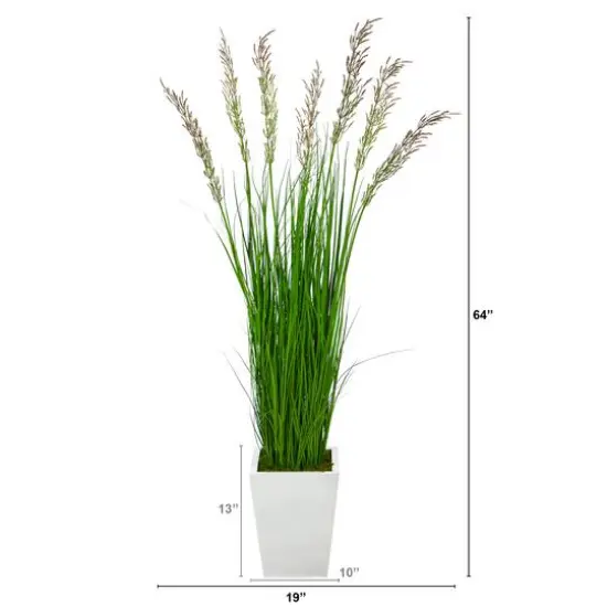 5ft. Wheat Grass Artificial Plant in White Metal Planter {5}