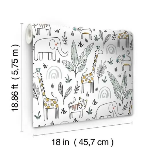 RoomMates White & Yellow Jungle Menagerie Peel & Stick Wallpaper {10}