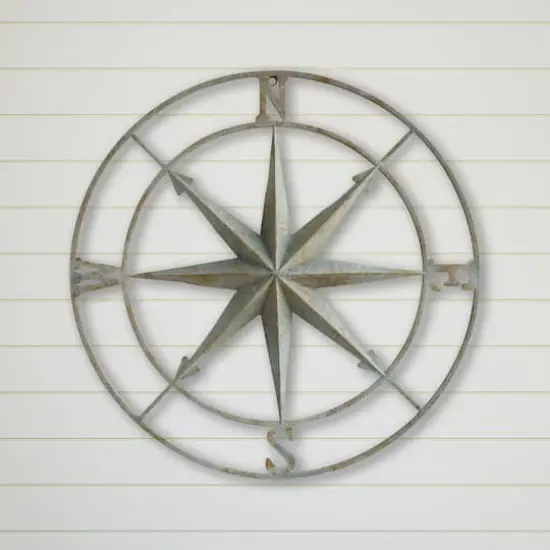Hello Honey&reg; Metal Compass Wall, Distressed Aqua {5}