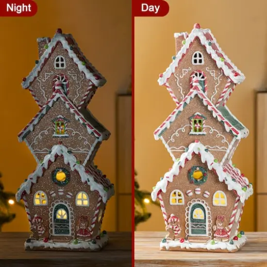 Glitzhome&reg; 18.5" Lighted Resin Christmas Gingerbread House Table Decor {7}