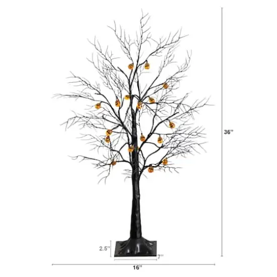 3ft. Pre-Lit Artificial Halloween Black Twig Tree with 18 Orange LED Pumpkin Shaped Lights {3}