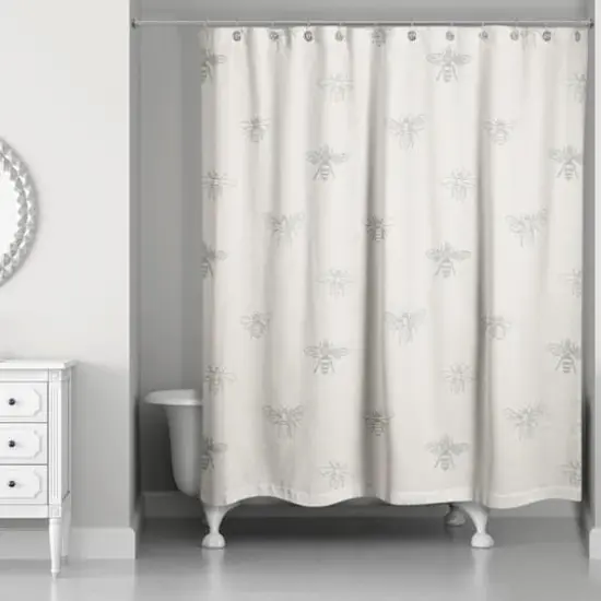 Delicate Bee Fabric Shower Curtain, 71" x 74" Cream/Gray {3}
