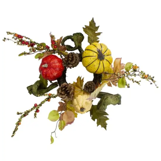 13'' Unlit Pumpkin Berries Foliage and Pine Cone Fall Harvest Wreath {1}