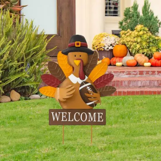 Glitzhome&reg; 30" Thanksgiving Turkey Metal Yard Stake or Hanging Wall D&eacute;cor {3}