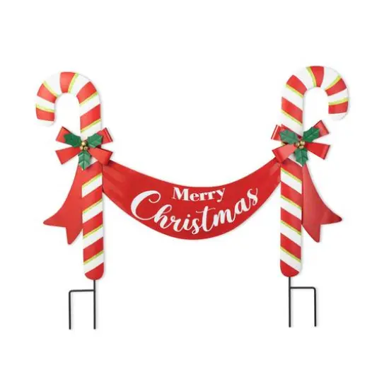 Glitzhome&reg; 3ft. Merry Christmas Candy Cane Metal Yard Stake {1}