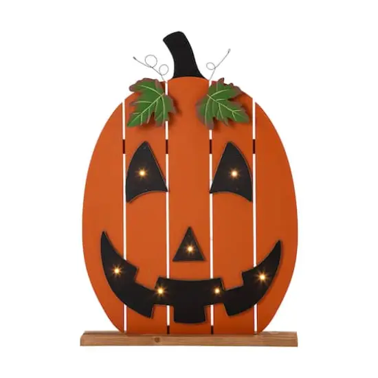 Glitzhome&reg; 30" Lighted Wooden Pumpkin Porch D&eacute;cor {1}