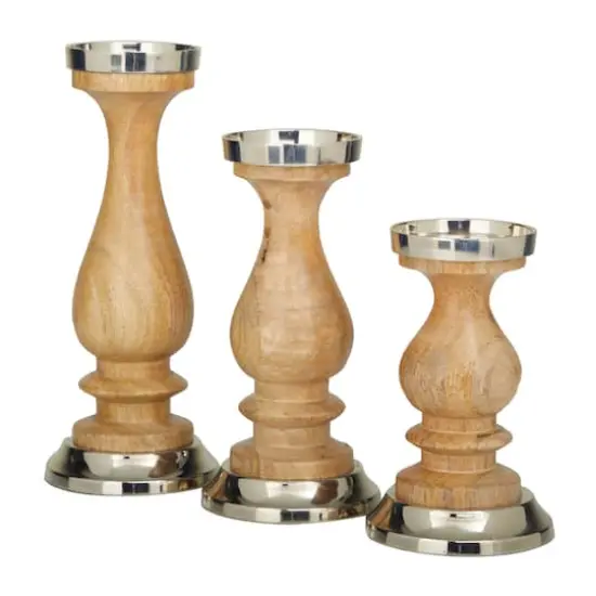 Silver Wood Candle Holder Set {3}