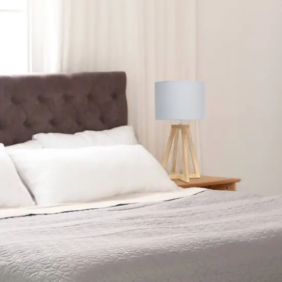 Simple Designs 19" Interlocked Triangular White Wood Table Lamp with Gray Shade Natural and Gray {6}