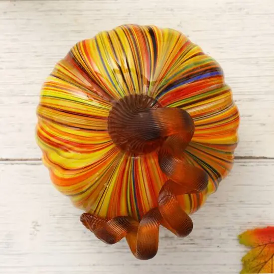 Glitzhome&reg; Short Glass Pumpkin, Multicolor Stripes {7}
