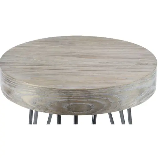 19" Brown Wood & Metal Modern Accent Table {3}