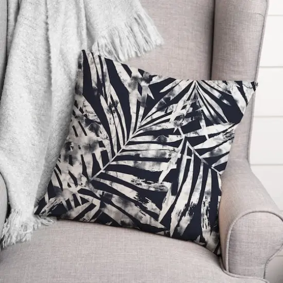 18" x 18" Distressed Leaves Indoor/Outdoor Throw Pillow Navy {3}