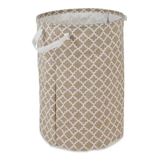 DII&reg; Round Lattice PE-Coated Cotton Polyester Laundry Hamper Stone {1}