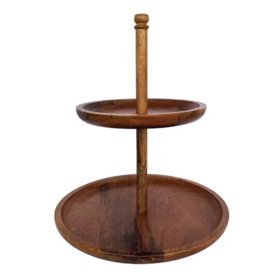 Hello Honey&reg; 16" Round Natural Mango Wood 2-Tier Tray {6}