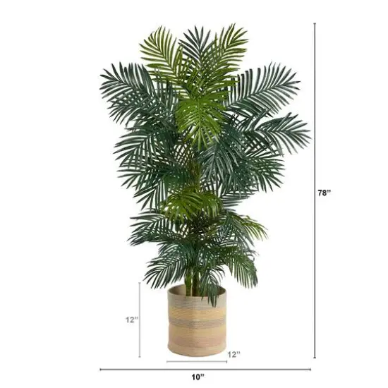 6.5ft. Golden Cane Artificial Palm Tree in Handmade Natural Cotton Multicolored Woven Planter {3}