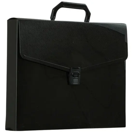 JAM Paper Black Plastic Portfolio Briefcase with Handles 12" x 9.5" {3}