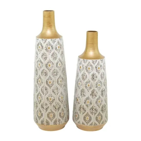 White Metal Vase with Diamond Pattern Set {5}