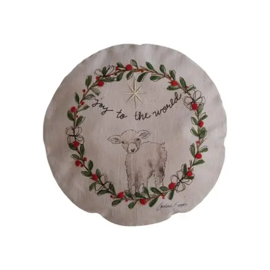 Hello Honey&reg; 16" Joy To The World Round Cotton Chambray Printed Pillow {1}