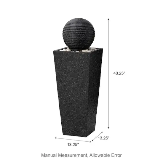 Glitzhome&reg; Modern LED Black Geometric Pedestal & Sphere Outdoor Floor Fountain {9}
