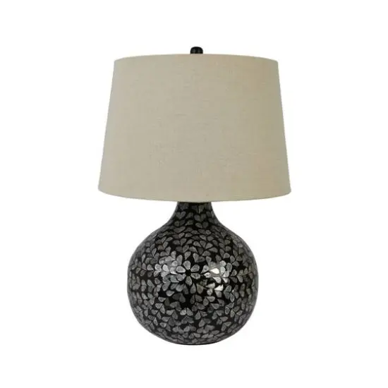 Hello Honey® 26" Multicolor Capiz Sphere Table Lamp with Floral Design and Linen Shade {1}