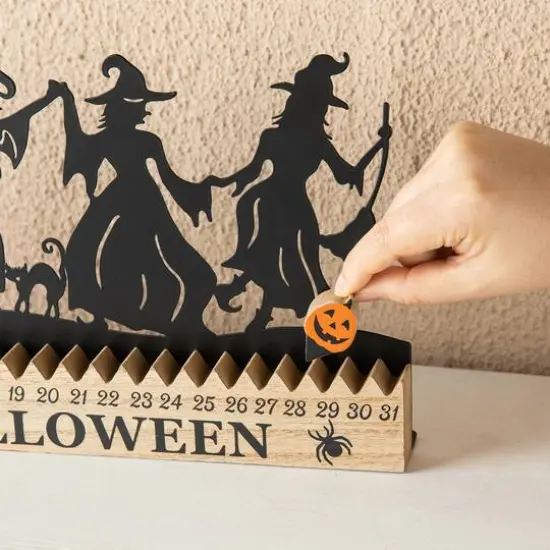 Glitzhome&reg; 18" Halloween Dancing Witch Silhouette Countdown Table Sign {6}