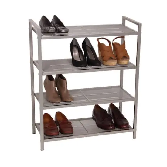 Household Essentials 32" 4-Tier Metal Shoe Rack Silver {8}