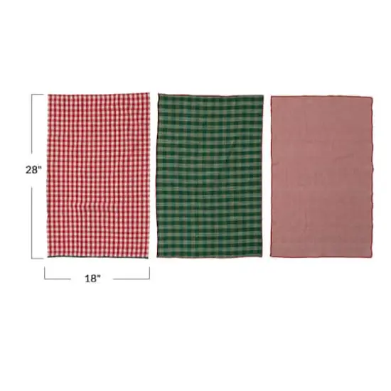 Hello Honey&reg; Red & Green Woven Cotton Tea Towel Set {4}