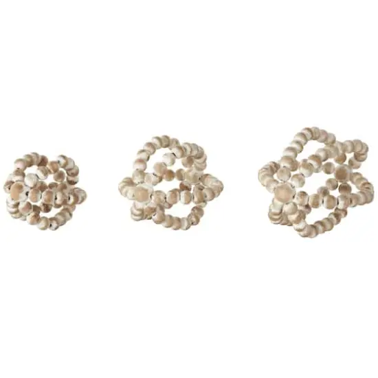 Whitewashed Brown Beaded Knot Wood Sculpture Set {1}