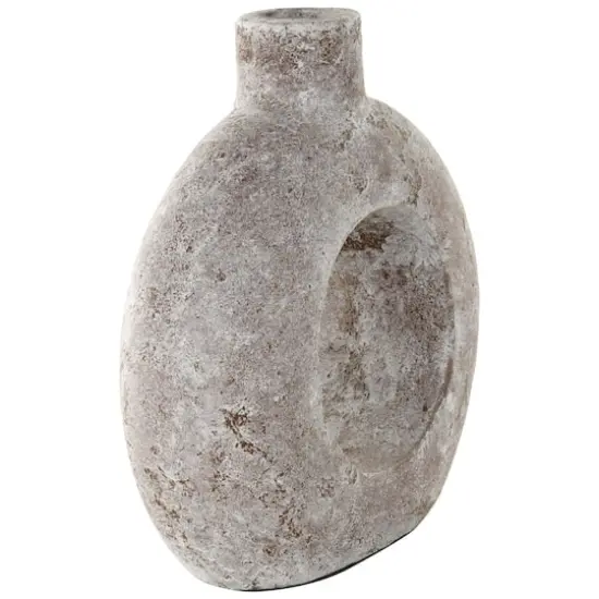 12" Cream Ceramic Textured Circle Donut Vase {3}