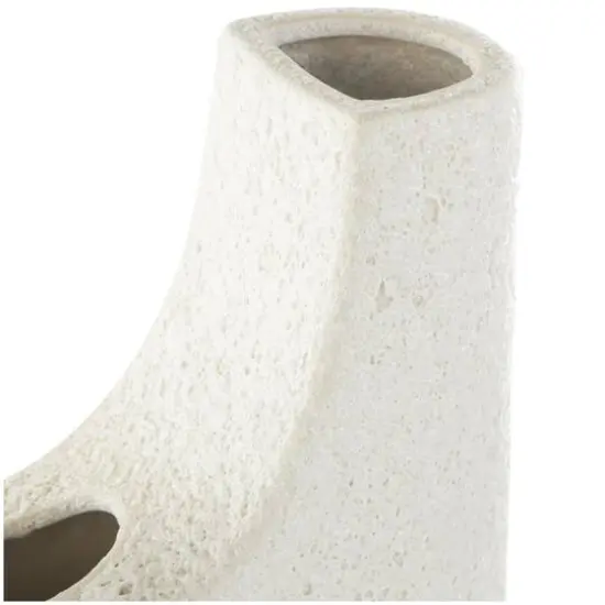 14" Speckled White Abstract Curved Ceramic Vase with Dual Openings {6}