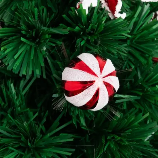 2ft. Fiber Optic Artificial Christmas Tree with Ornaments, Poinsettia & Star Topper in Decorative Planter {9}