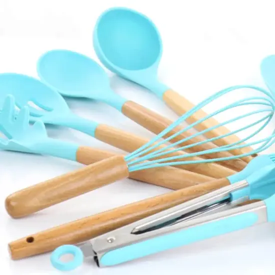 MegaChef Light Teal Silicone & Wood Cooking Utensils Set, 12ct. {3}