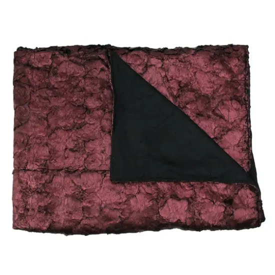Burgundy & Black Plush & Velvety Faux Fur Throw Blanket {1}
