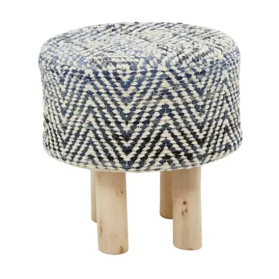 Blue Wood Bohemian Stool, 16" x 16" x 17" {1}