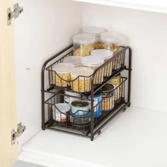 2-Tier Stackable Sliding Basket Cabinet Organizers, 2ct. Brown {6}