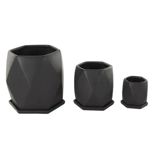 Black Faceted Ceramic Planter Set {7}